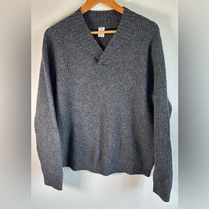GAP Women’s Sweater Pullover Sz L Wool Blend Ribbed Knit Style V Neck Gray 2008